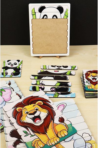 kutuTR Set of 10 Wooden Stick Puzzle - Animal and Montesorri Design