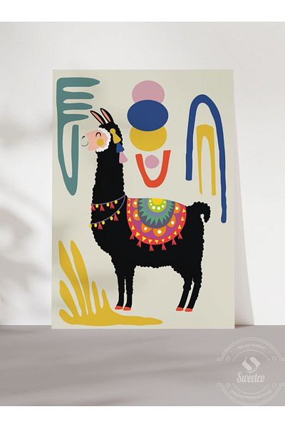 Sweetco Πολύχρωμη αφίσα Lama χωρίς πλαίσιο