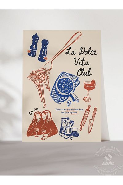 Sweetco Αφίσα La Dolce Vita Club χωρίς πλαίσιο |   Αφίσα τυπογραφίας με μοτίβο Sweet Life Kitchen