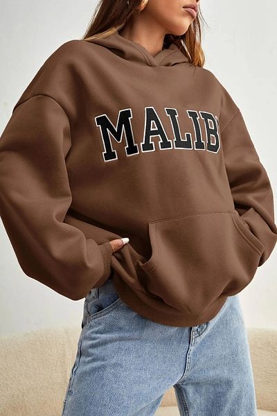 qavnas Унисекс суитшърт от плетена материя Malibu, кафяв, с 2 прежди
