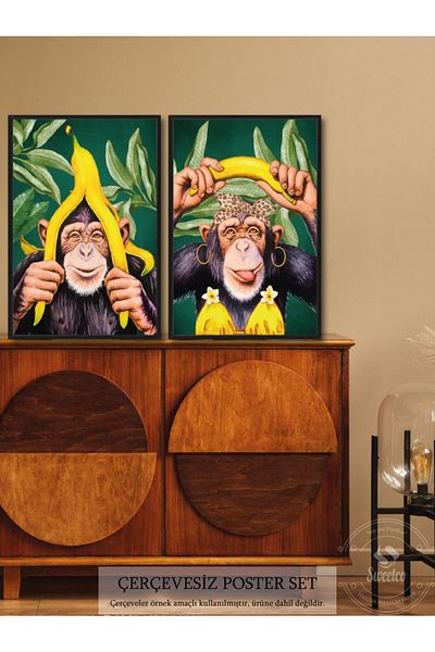 Sweetco Monkey Love Σετ 2 Σετ αφίσας χωρίς πλαίσιο |   Σετ αφίσας Monkey Couple χωρίς πλαίσιο