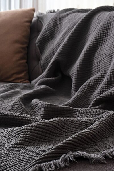 OTEXSA Antrasit 4 Kat Müslin Tek Kişilik Yatak Örtüsü/pike (160 X 200CM)