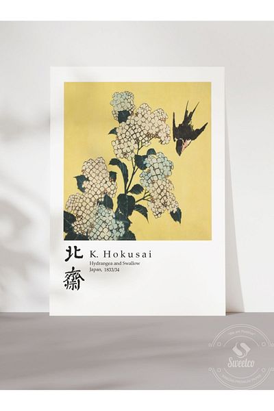 Sweetco Αφίσα Katsushika Hokusai Hydrangea και Swallow χωρίς πλαίσιο