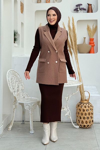 Bym Fashion 7889 Модел Кафяв Жилет - Без Ръкави и Джобове