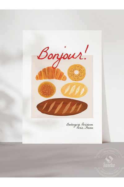 Sweetco Bonjour Merhaba - Αφίσα πρωινού εστιατορίου χωρίς πλαίσιο