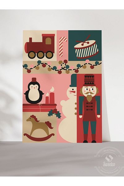 Sweetco Πρωτοχρονιάτικη αφίσα χωρίς πλαίσιο |   Αφίσα με καρδανόμαντι με χιονάνθρωπο με χριστουγεννιάτικο δέντρο