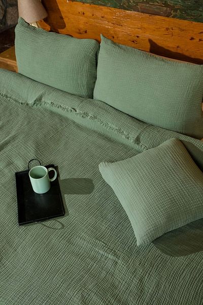 OTEXSA Khaki Green 4 Layer Muslin Double Bedspread - Pike (260 X 220cm)
