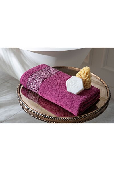 Home Sweet Home ŞAL DESEN BORDÜRLÜ HAVLU MÜRDÜM 70X140 CM