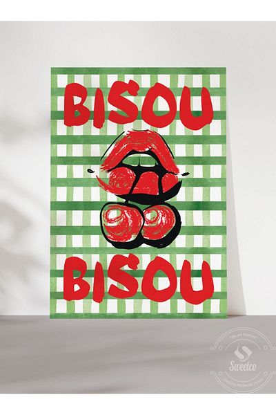 Sweetco Αφίσα Bisou χωρίς πλαίσιο |   Αφίσα μόδας Kiss Lip Cherry Cherry