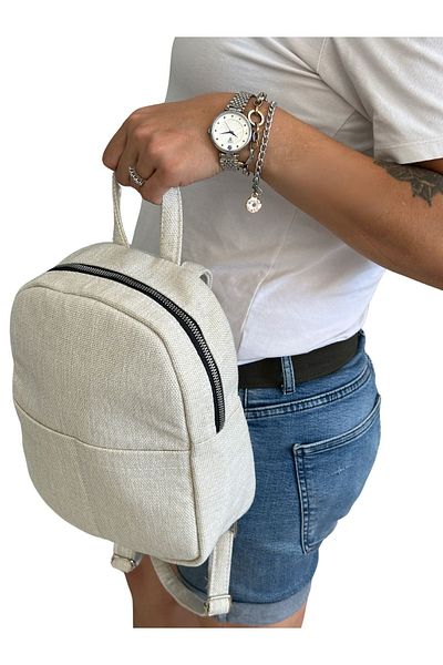 Vip Home Concept Beige Linen Mini Women's Backpack - Vip Home Bags