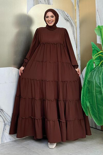 Bym Fashion Καφέ Πολυστρωματικό Casual Φόρεμα - Μοντέλο 6023