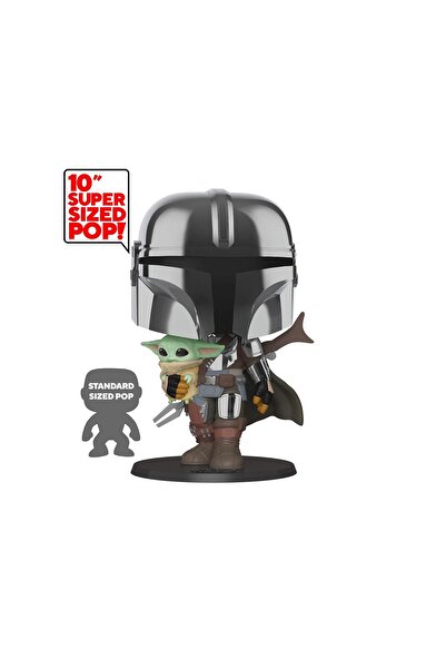 Funko Pop Star Wars - Chrome Mandalorian With The Yoda 10 Inc Büyük Boy 25 Cm