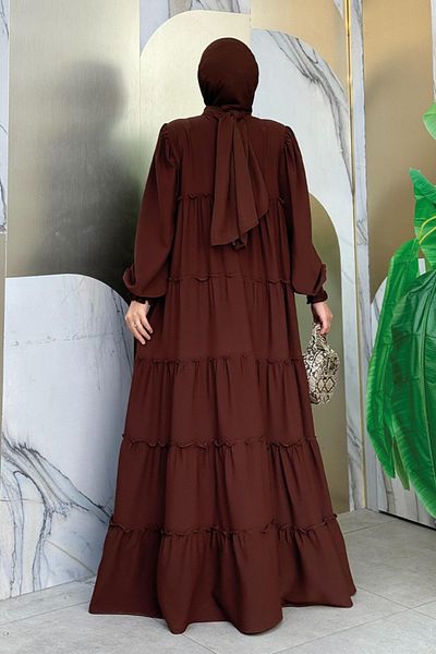 Bym Fashion Καφέ Πολυστρωματικό Casual Φόρεμα - Μοντέλο 6023