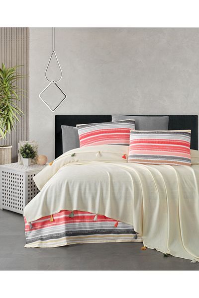 Sudemhome 4 Piece Double Tasseled Pique Set - Cream