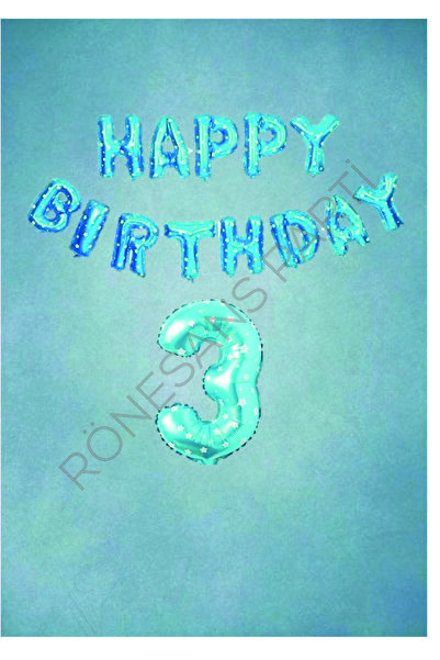 Generic Brand Happy Birthday and Number Blue Foil Balloon Set - Age 3
