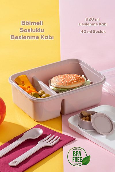 Porsima 1183 Model - Portable Feeding Bowl with Spoon and Fork and Sauce Bowl