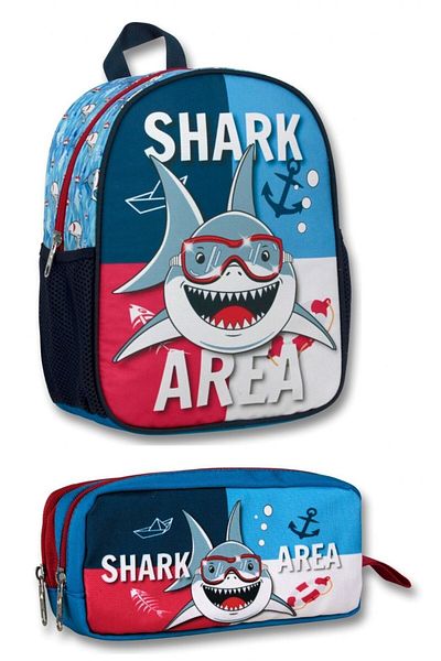 ÜMİT ÇANTA Cennec Navy Blue Shark Nursery Bag and Pen Holder Set - Boy