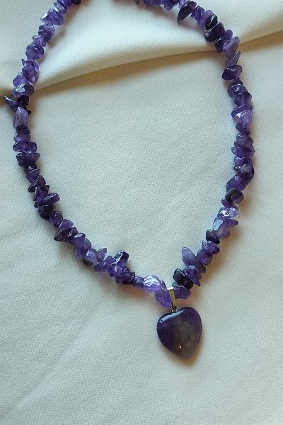 badeaccessories Certified Dark Amethyst Heart Cracked Natural Stone Necklace