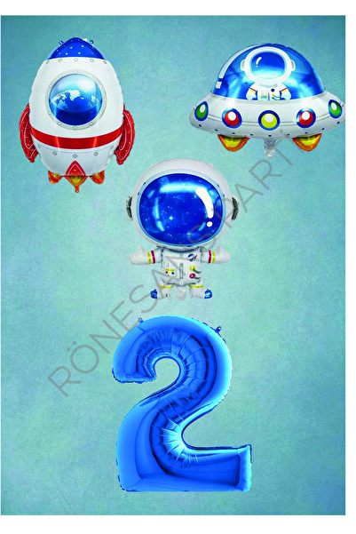 Generic Brand Age 2 Space Themed Blue Foil Balloon Set