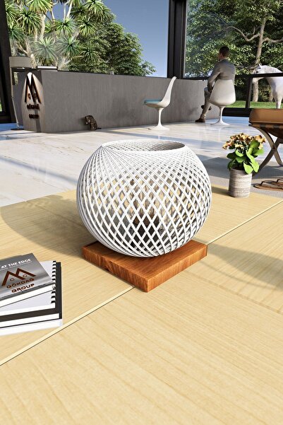 gökdağ group g g Doğal Ağaç Abajur Beyaz Başlık Lambader Aydınlatma