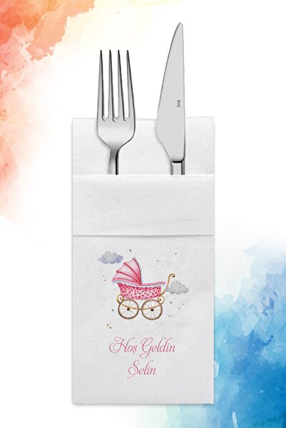 nna tasarım 50 Adet Kişiye Özel Isim Baskılı Aırlaıd Kumaş Dokulu Cepli Bebek...