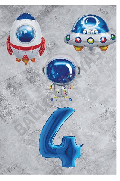 BAL10 DÜNYASI العمر 4 - مجموعة بالونات فويل زرقاء تحت عنوان الفضاء