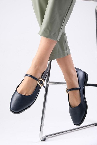 Mio Gusto Camille Navy Blue Women's Ballerinas - Side Buckle Shoes