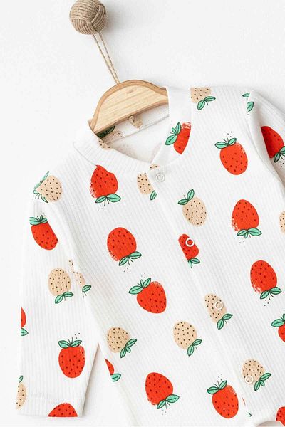 UmBaby Girl's Jumpsuit - Strawberry Patterned, Booties, Snap Button, Cream, Report Fabric