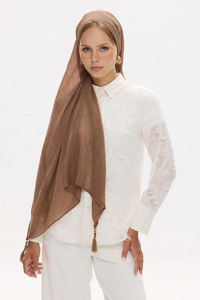 FENZA SCARF Памучен шал Freya с муселин и пискюли