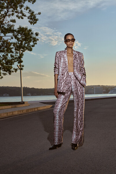 Quzu High Waist Snake Pattern Brown Trousers