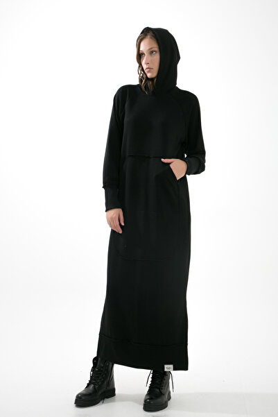 muub's NEWLONG UZUN 3 İPLİK ŞARDONSUZ KANGURU CEPLİ KAPŞONLU EŞOFMAN ELBİSE SWEAT