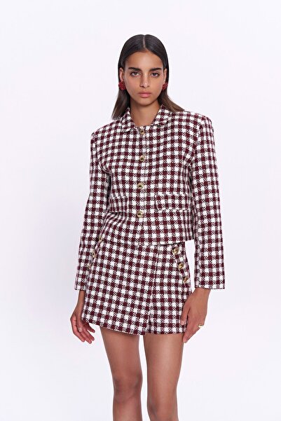 Quzu Бордова твітова спідниця-шорти - з ґудзиками