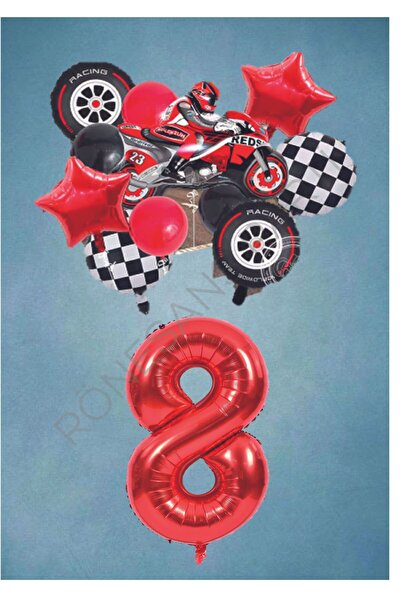 RÖNESANS PARTİ مجموعة عيد ميلاد دراجة نارية ذات طابع أحمر - العمر 8