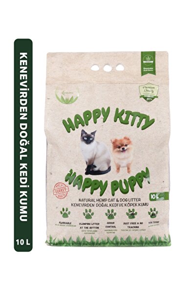 happy kitty Güçlü Topaklanan Kenevir Kedi Kumu 10 L