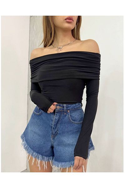 DEQ FASHION Αμμώδης μπλούζα με γιακά Madonna