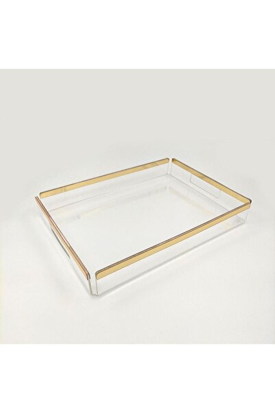 Genel Markalar Nisba Şeffaf Pleksi Sunum Tepsisi - Gold Detaylı | 27.5 X 38 Cm - Söz & Nişan & Servis Tepsisi