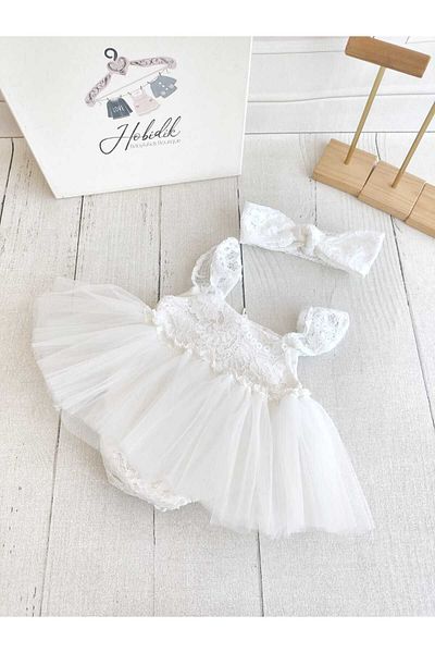 Hobidik White Lace Fabric Baby Romper - Jumpsuit and Skirt Clothes Band Set