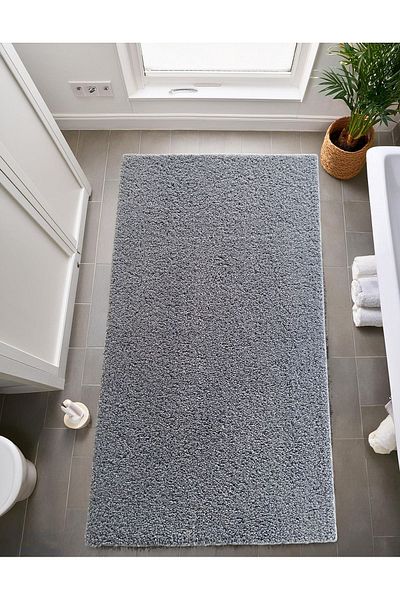 Prizma Gray Single Non-Slip Curl Bathroom Rug and Mat - (75X110)Cm