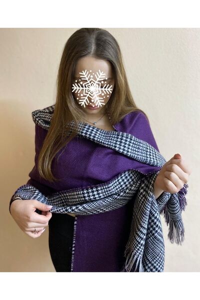 sema aksesuar Χειμωνιάτικο Μωβ Χρώμα Διπλής Όψης Απλό και Ψαροκόκκαλο Φούντες...