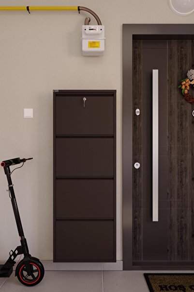 Ceha Kilitli 4'lü Metal Ayakkabılık - Kahverengi