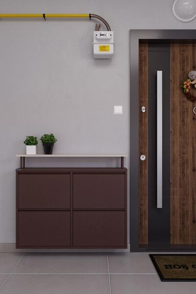 Ceha Tablalı 4'lü Metal Ayakkabılık - Kahverengi