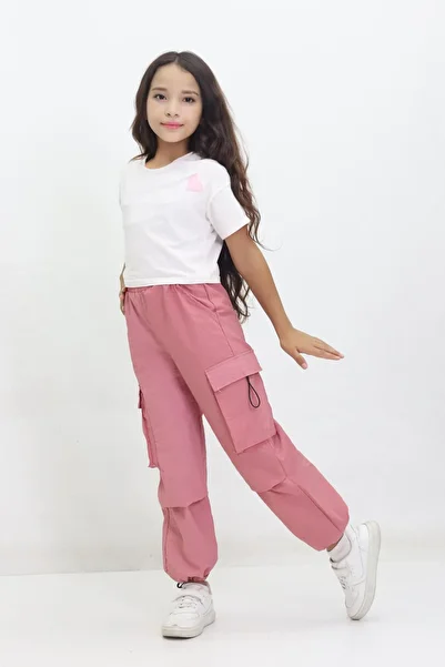 Kamex Parachute Cargo Pocket School Girl Pants with Stopper Rose