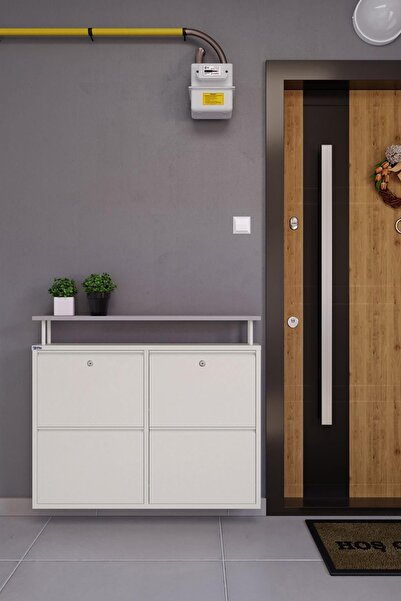 Ceha Kilitli Tablalı 4'lü Metal Ayakkabılık - Beyaz