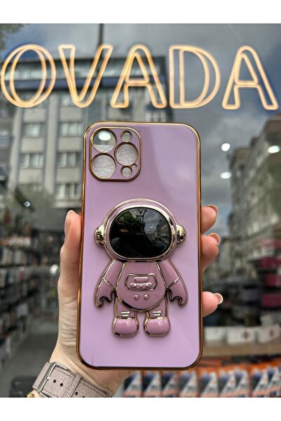 OVADA İphone 12 Pro Max uyumlu kamera korumalı astronot standlı silikon kılıf