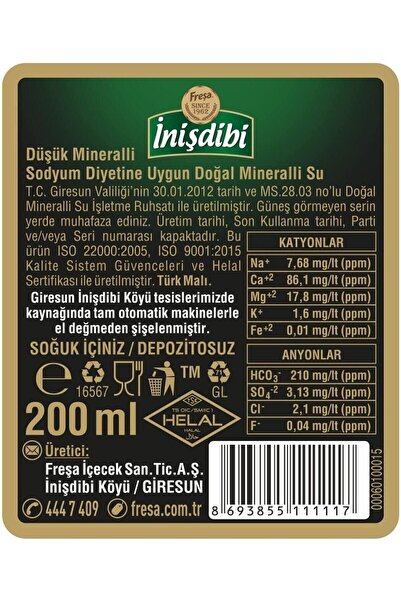 FREŞA İNİŞDİBİ 200 CC DOĞAL MADEN SUYU 24 LÜ