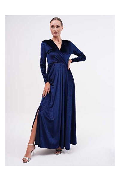 CİXAPLE Abiye Yırtmaçlı Kadife Elbise