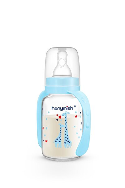 Hanymish Natural Glass Baby Bottle with Handle 125 ml
