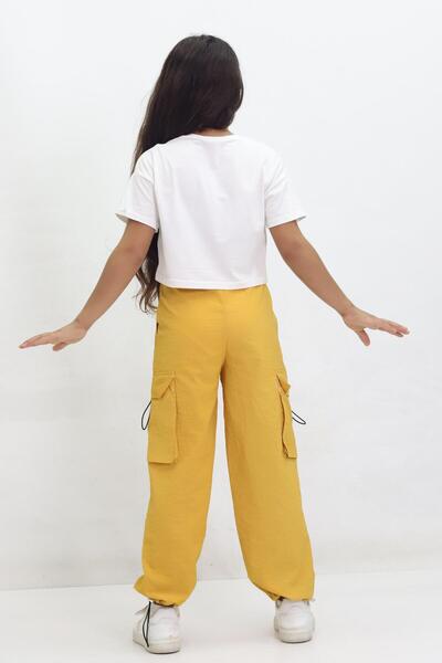 Kamex Paraşüt Kargo Cep Stoprli Okul Kız Pantolon Sarı