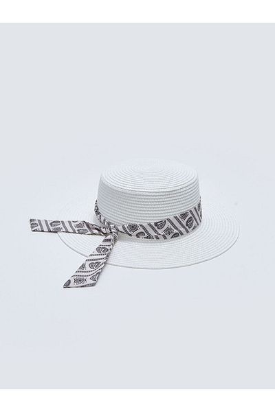 LC Waikiki Детайлна дамска сламена шапка Fedora с райета