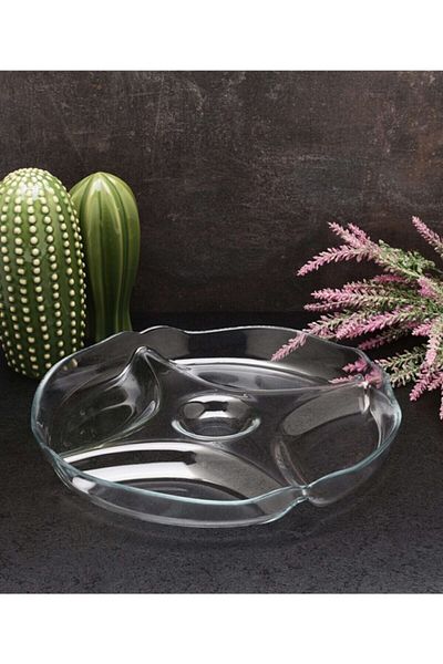 Paşabahçe Glass 5 Compartment Serving Plate for Snacks and Breakfast 30cm 10473